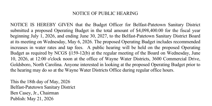 Belfast Public Hearing Notice